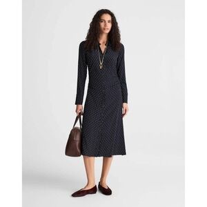 Madewell Geometric Floral Button Front Midi Shirtdress Navy NZ123 Size 12 NEW